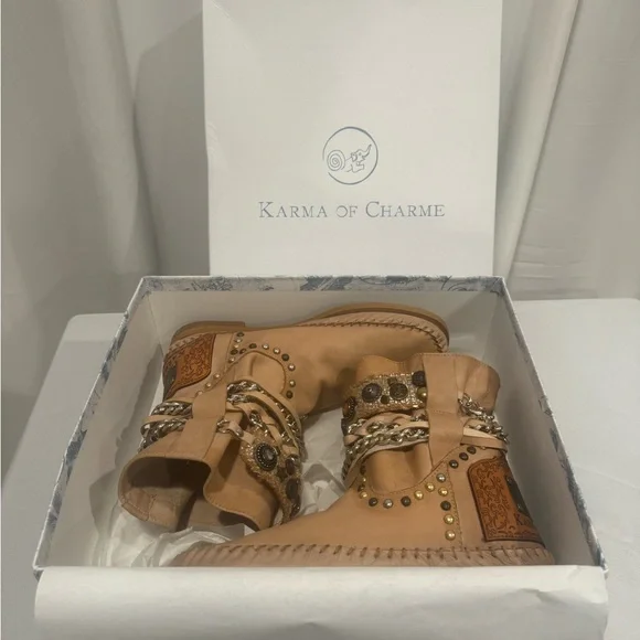 Karma of Charme Italian Crafted Handstitched Leather Bohemian Boots - Picture 1 of 10